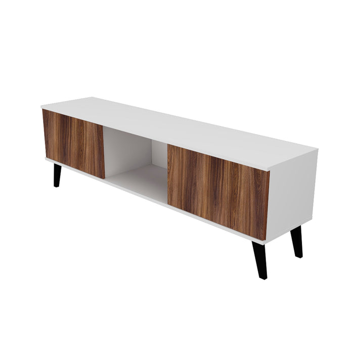 Meuble pour téléviseur Doyers de Manhattan Comfort de 62,20 po de style moderne du milieu du 20e siècle - blanc et brun noix