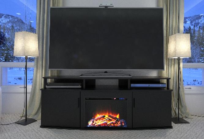 Console pour téléviseur Carson d’Ameriwood Home avec foyer électrique pour téléviseurs jusqu’à 70 po - noire