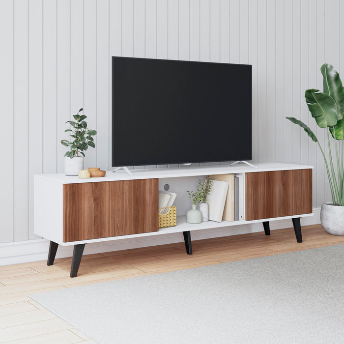 Meuble pour téléviseur Doyers de Manhattan Comfort de 70,87 po de style moderne du milieu du 20e siècle - blanc et brun noix