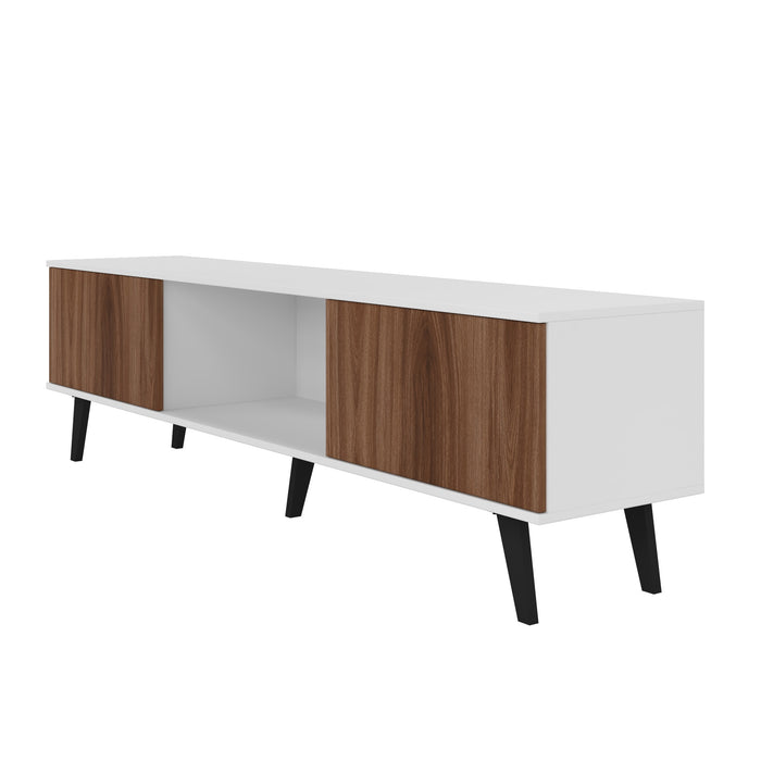 Meuble pour téléviseur Doyers de Manhattan Comfort de 70,87 po de style moderne du milieu du 20e siècle - blanc et brun noix