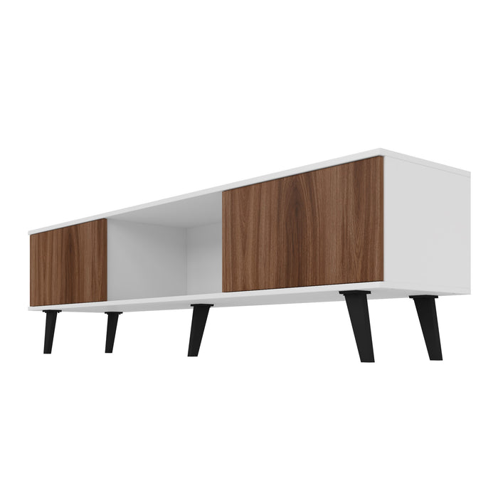 Meuble pour téléviseur Doyers de Manhattan Comfort de 70,87 po de style moderne du milieu du 20e siècle - blanc et brun noix