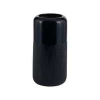Vase rainuré de 10 po en céramique - bleu marine