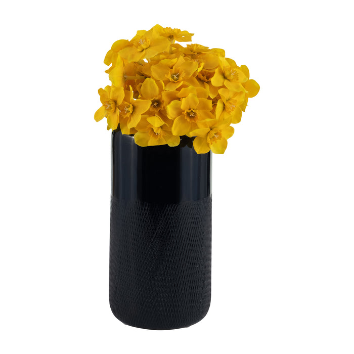 Vase rainuré de 10 po en céramique - bleu marine
