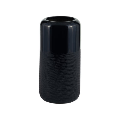 Ceramic 10" Grooved Vase - Navy Blue|Vase rainuré de 10 po en céramique - bleu marine