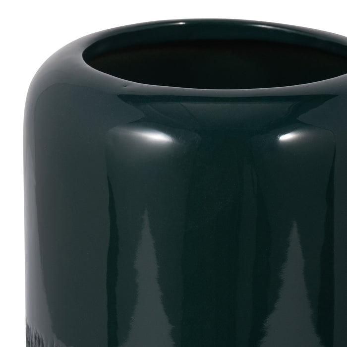 Vase rainuré en céramique vert forêt de 10 po