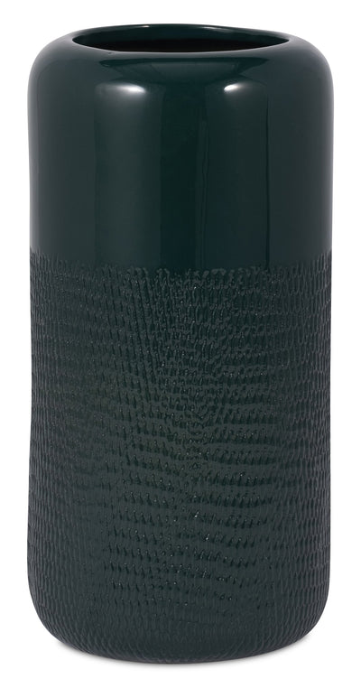 Forest Green 10" Ceramic Grooved Vase|Vase rainuré en céramique vert forêt de 10 po