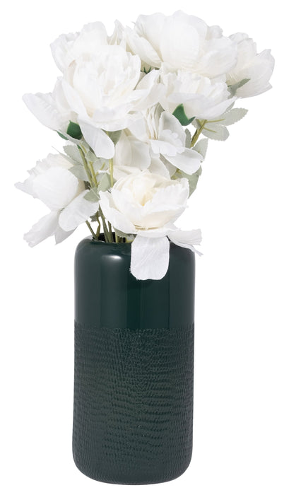 Vase rainuré en céramique vert forêt de 10 po