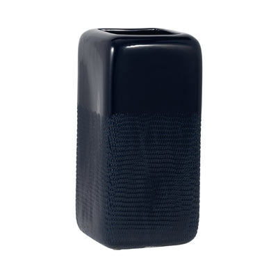 Ceramic 12" Squared Groove Vase - Navy Blue | Vase carré rainuré de 12 po en céramique - bleu marine