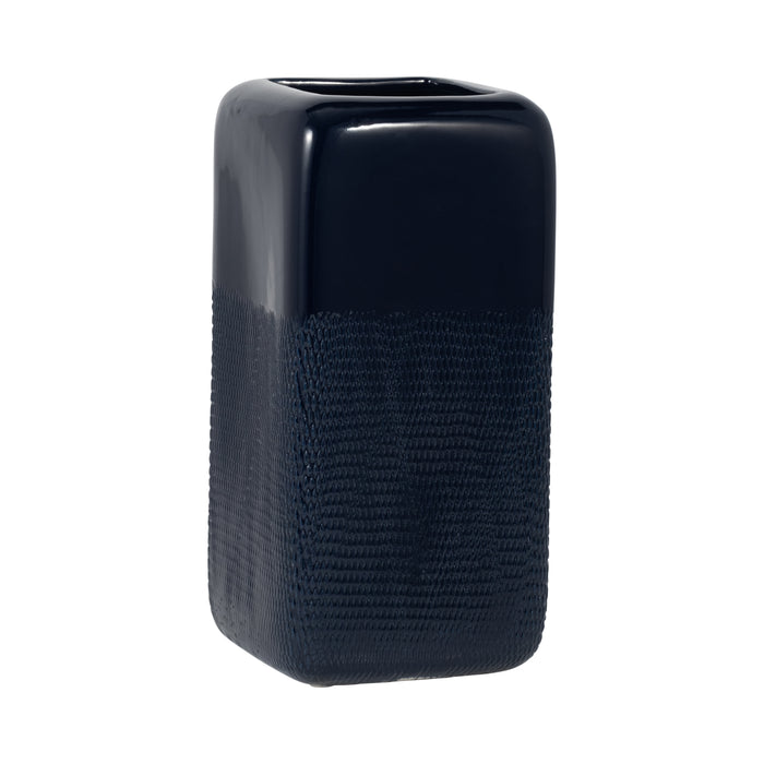 Vase carré rainuré de 12 po en céramique - bleu marine