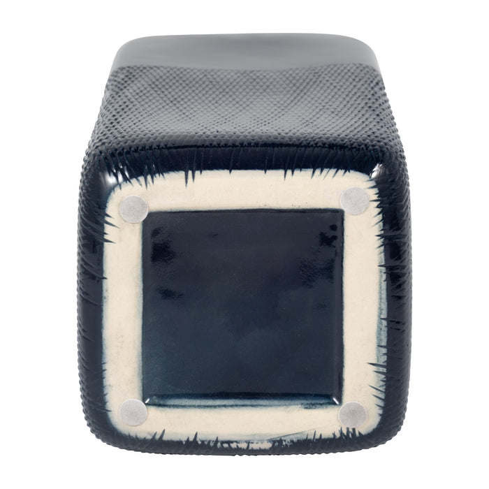 Vase carré rainuré de 12 po en céramique - bleu marine