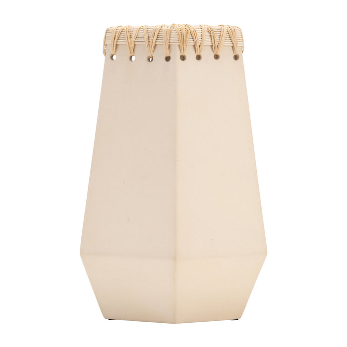 Vase de 11 po en céramique à motif tressé - naturel