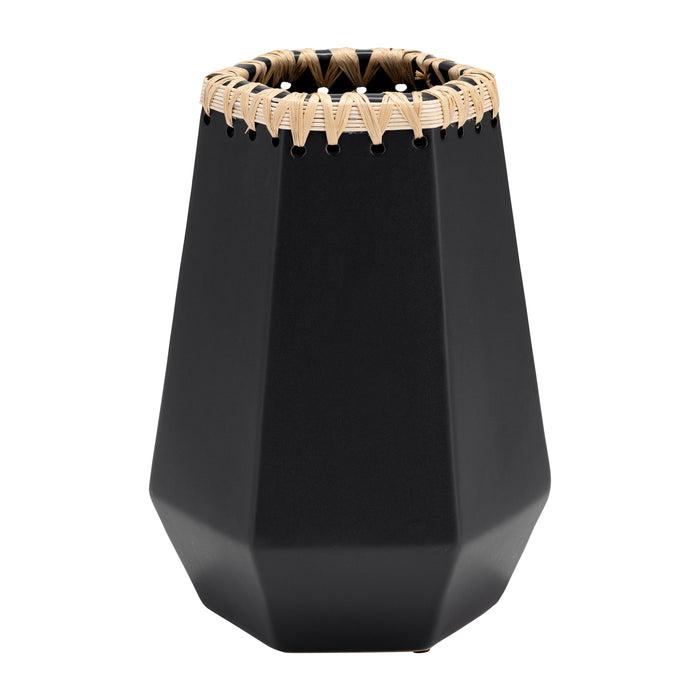 Vase de 11 po en céramique à motif tressé - noir
