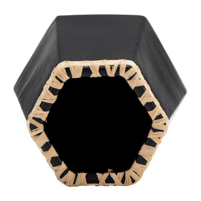 Vase de 11 po en céramique à motif tressé - noir