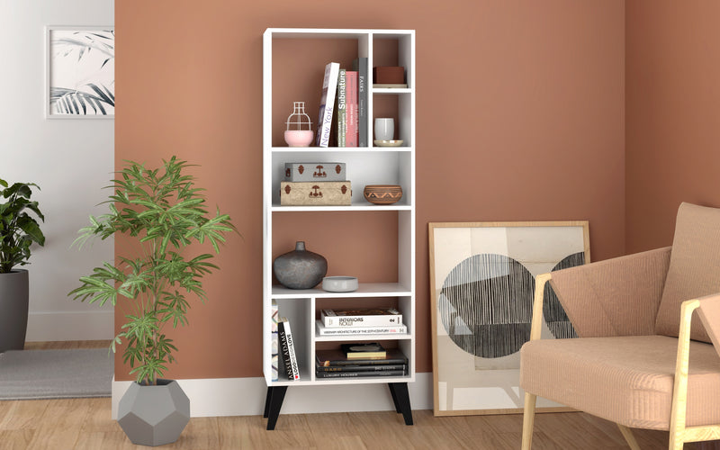 Bibliothèque haute Warren de Manhattan Comfort avec 8 tablettes - blanche et noire