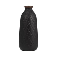  Vase de 12 po en céramique avec texture quadrillée - noir