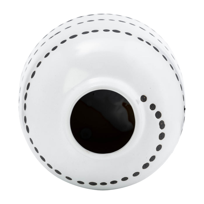 Vase à fleurs de 9 po en céramique à motif de points tourbillonnants - noir et blanc