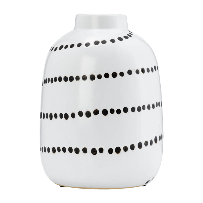 Vase à fleurs de 9 po en céramique à motif de points tourbillonnants - noir et blanc