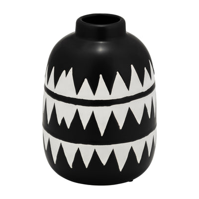 Ceramic 9" Tribal Flower Vase - Black and White|Vase à fleurs de 9 po en céramique à motif tribal - noir et blanc