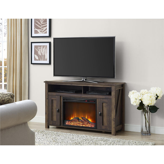 Console pour téléviseur Farmington d’Ameriwood Home avec foyer électrique pour téléviseurs jusqu’à 50 po - pin rustique