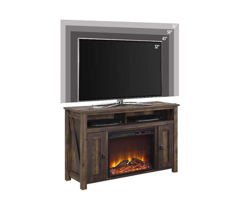 Console pour téléviseur Farmington d’Ameriwood Home avec foyer électrique pour téléviseurs jusqu’à 50 po - pin rustique