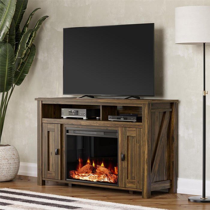 Console pour téléviseur Farmington d’Ameriwood Home avec foyer électrique pour téléviseurs jusqu’à 50 po - pin rustique