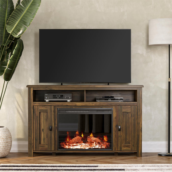 Console pour téléviseur Farmington d’Ameriwood Home avec foyer électrique pour téléviseurs jusqu’à 50 po - pin rustique