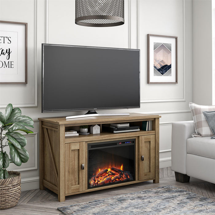 Console pour téléviseur Farmington d’Ameriwood Home avec foyer électrique pour téléviseurs jusqu’à 50 po - naturelle