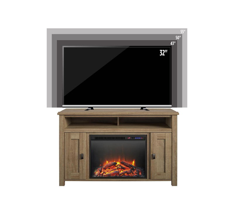 Console pour téléviseur Farmington d’Ameriwood Home avec foyer électrique pour téléviseurs jusqu’à 50 po - naturelle