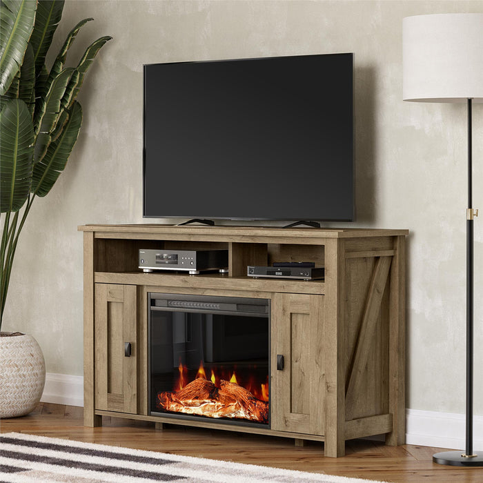 Console pour téléviseur Farmington d’Ameriwood Home avec foyer électrique pour téléviseurs jusqu’à 50 po - naturelle