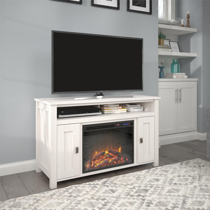 Console pour téléviseur Farmington d’Ameriwood Home avec foyer électrique pour téléviseurs jusqu’à 50 po - chêne ivoire