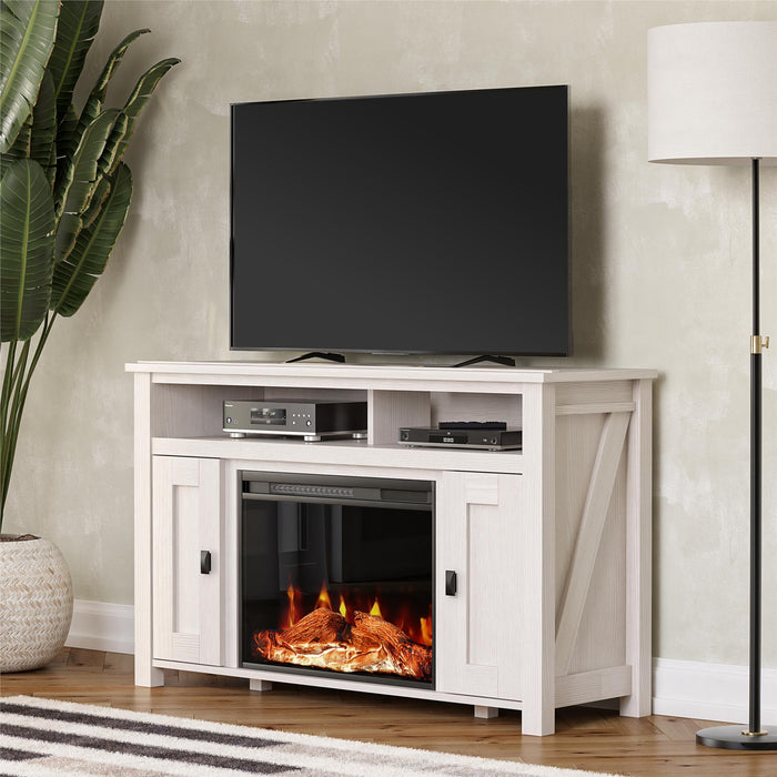 Console pour téléviseur Farmington d’Ameriwood Home avec foyer électrique pour téléviseurs jusqu’à 50 po - chêne ivoire