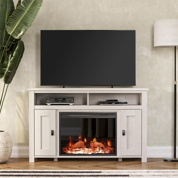 Console pour téléviseur Farmington d’Ameriwood Home avec foyer électrique pour téléviseurs jusqu’à 50 po - chêne ivoire