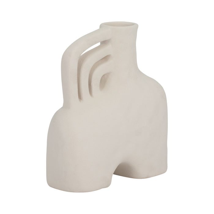 Vase de 8 po en céramique rugueuse avec poignée triple - blanc