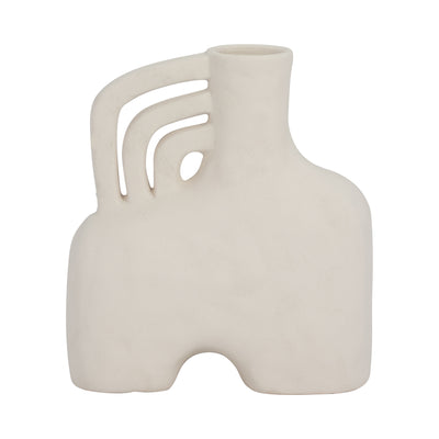 Ceramic 8" Rough Triple Handle Vase - White|Vase de 8 po en céramique rugueuse avec poignée triple - blanc
