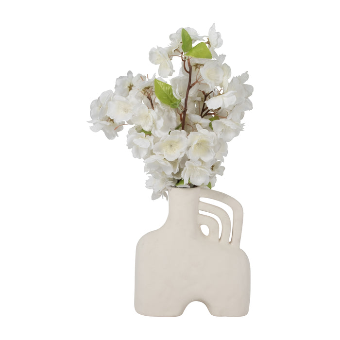 Vase de 8 po en céramique rugueuse avec poignée triple - blanc