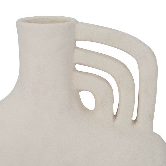 Vase de 8 po en céramique rugueuse avec poignée triple - blanc