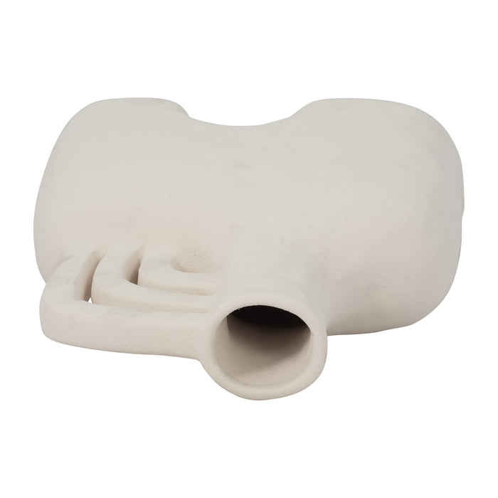 Vase de 8 po en céramique rugueuse avec poignée triple - blanc