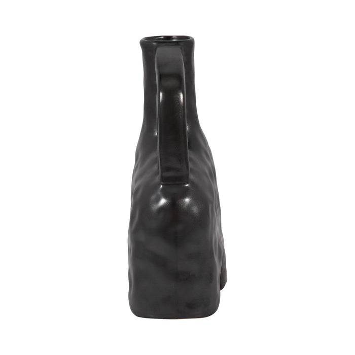 Vase de 8 po en céramique à effet métallique avec poignée triple - noir