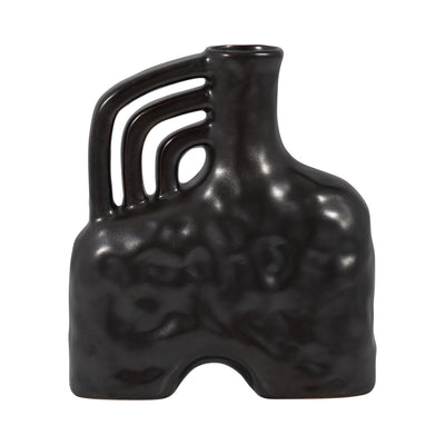 Ceramic 8" Metallic Triple Handle Vase - Black|Vase de 8 po en céramique à effet métallique avec poignée triple - noir