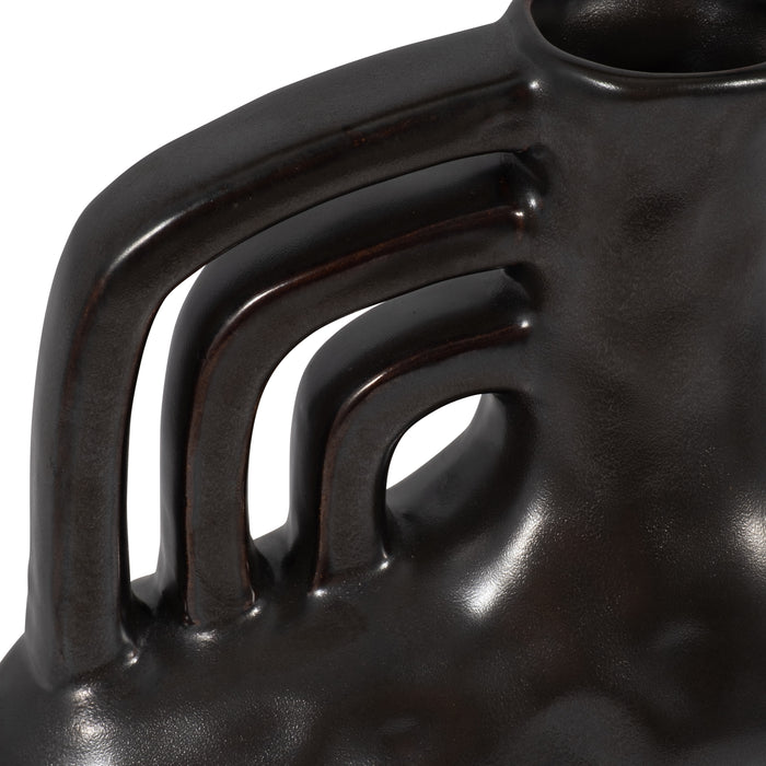 Vase de 8 po en céramique à effet métallique avec poignée triple - noir