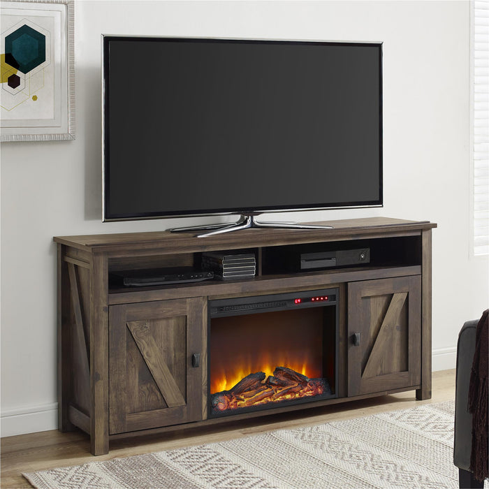 Console pour téléviseur Farmington d’Ameriwood Home avec foyer électrique pour téléviseurs jusqu’à 60 po - pin rustique