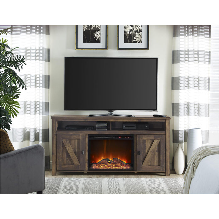 Console pour téléviseur Farmington d’Ameriwood Home avec foyer électrique pour téléviseurs jusqu’à 60 po - pin rustique