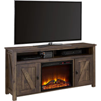 Console pour téléviseur Farmington d’Ameriwood Home avec foyer électrique pour téléviseurs jusqu’à 60 po - pin rustique
