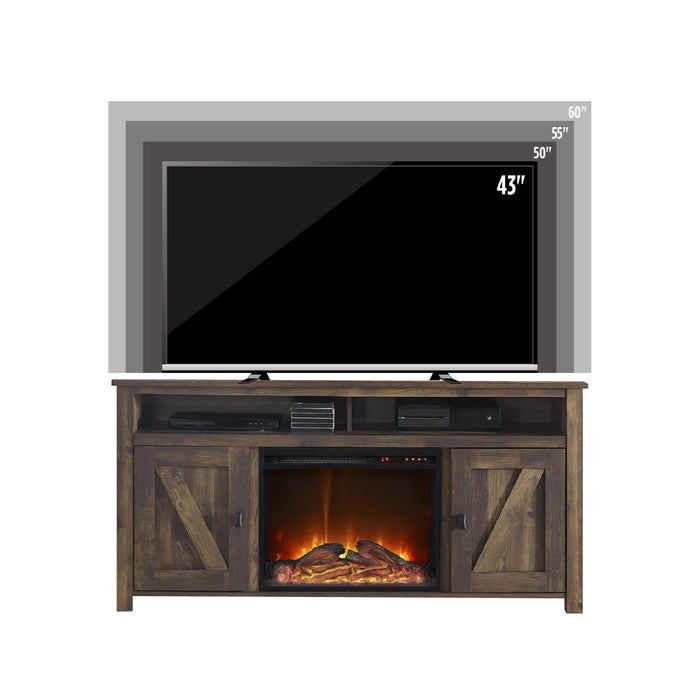Console pour téléviseur Farmington d’Ameriwood Home avec foyer électrique pour téléviseurs jusqu’à 60 po - pin rustique