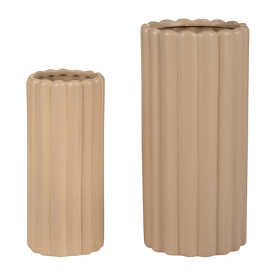 Ceramic 10"/13" Ribbed Irish Cream Vase - Set of 2|Vase cannelé de 10 po/13 po en céramique crème irlandaise - ensemble de 2