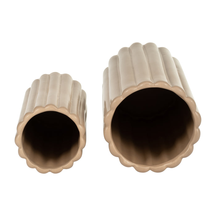 Vase cannelé de 10 po/13 po en céramique crème irlandaise - ensemble de 2