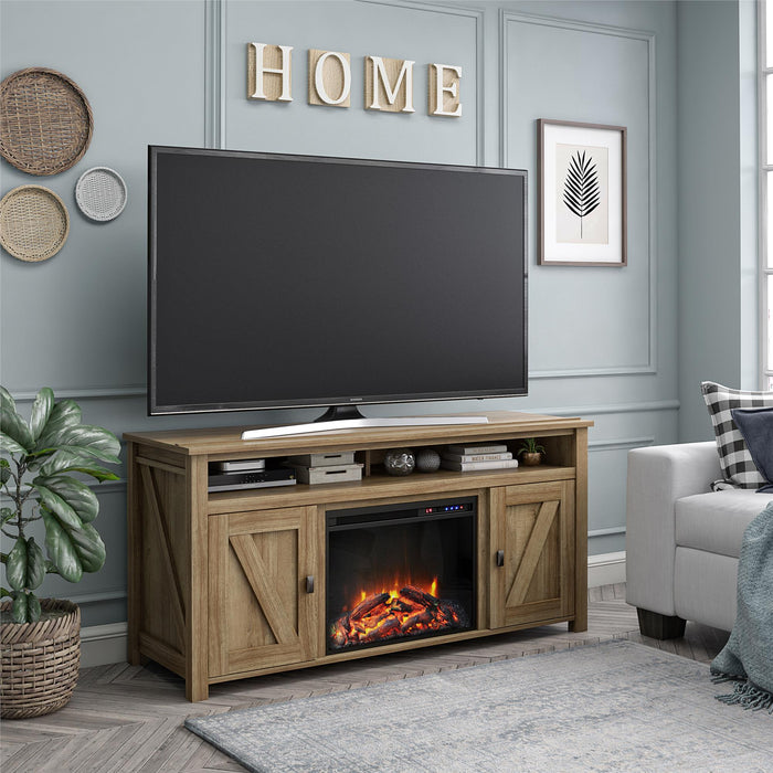 Console pour téléviseur Farmington d’Ameriwood Home avec foyer électrique pour téléviseurs jusqu’à 60 po - naturelle