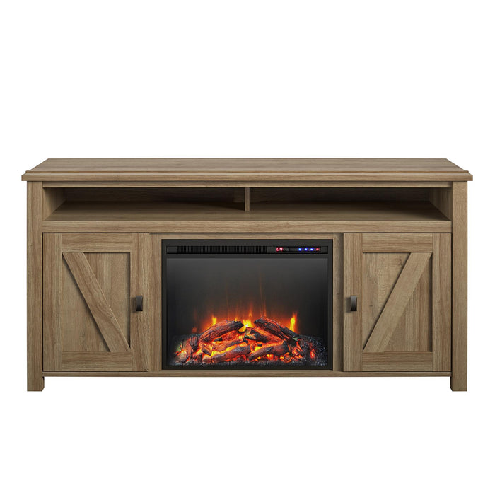 Console pour téléviseur Farmington d’Ameriwood Home avec foyer électrique pour téléviseurs jusqu’à 60 po - naturelle