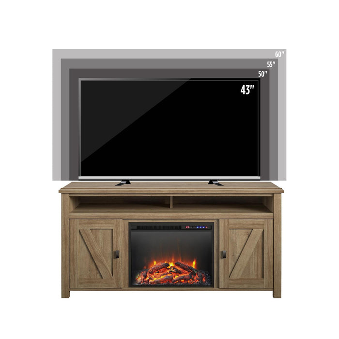 Console pour téléviseur Farmington d’Ameriwood Home avec foyer électrique pour téléviseurs jusqu’à 60 po - naturelle