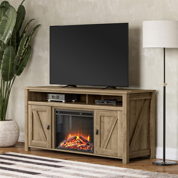 Console pour téléviseur Farmington d’Ameriwood Home avec foyer électrique pour téléviseurs jusqu’à 60 po - naturelle